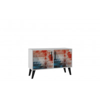 Manhattan Comfort 144AMC183 Mid-Century- Modern Amsterdam Double Side Table 2.0 with 3 Shelves in Multi Color Red and Blue